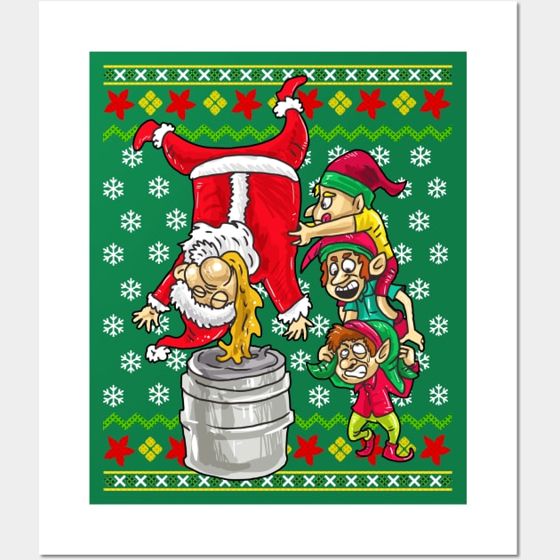 Santa Claus Elf Beer Keg Stand Ugly Christmas Sweater Wall Art by E